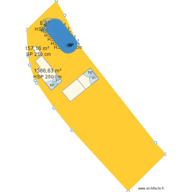 hangar. Plan de 10 pièces et 3538 m2