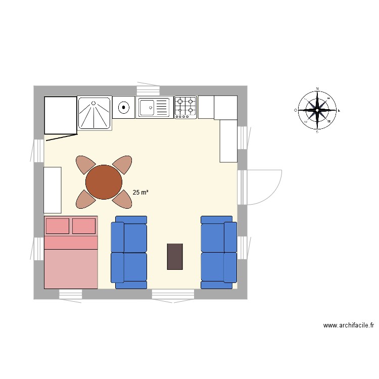 Plazac. Plan de 1 pièce et 25 m2