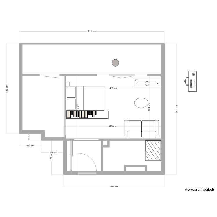 Studio Victor meubles. Plan de 6 pièces et 23 m2