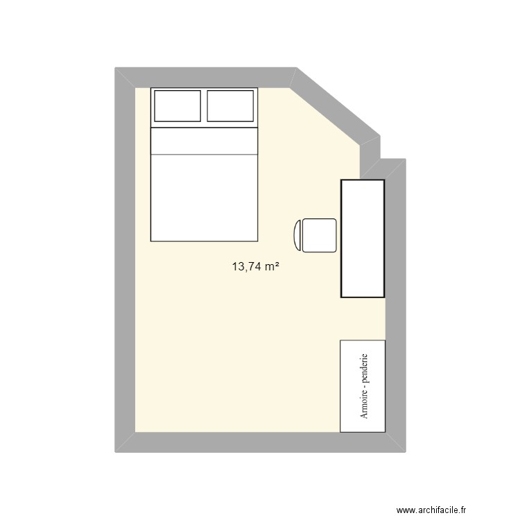 Chambre Montrouge. Plan de 1 pièce et 14 m2
