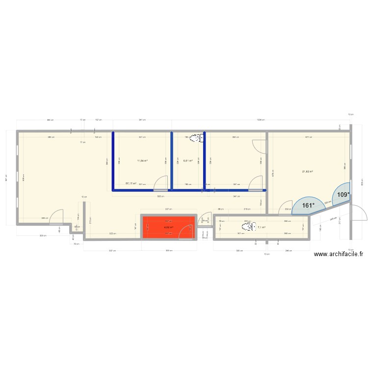 pontiac g 1 appart 3 chambre. Plan de 6 pièces et 107 m2