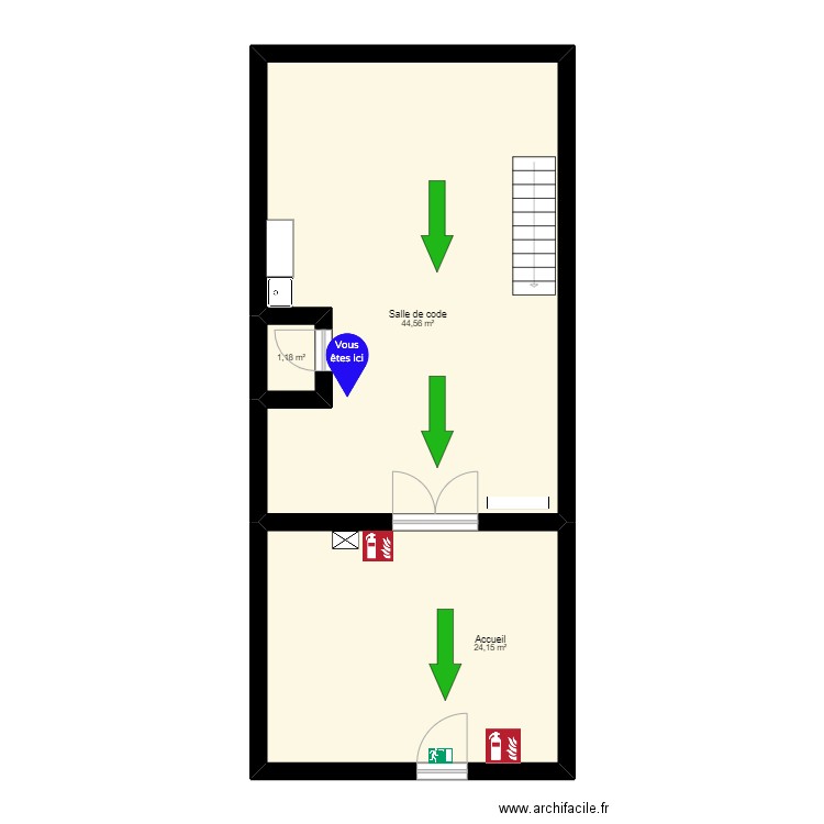 Plan local Lot'Aubrac Evacuation. Plan de 3 pièces et 70 m2