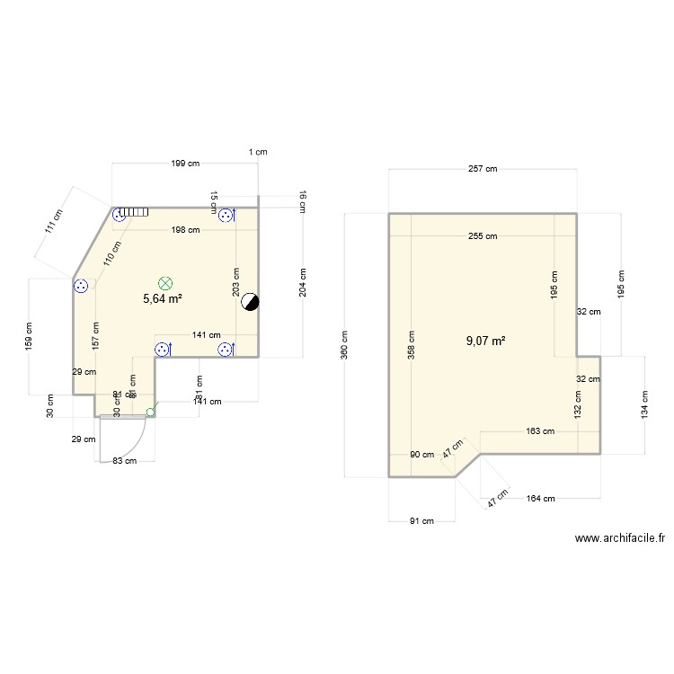 Chambre Petite V1. Plan de 2 pièces et 15 m2