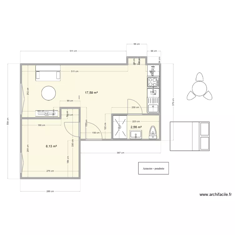 Chambre Petite V1. Plan de 3 et 28 m² Chambre Petite V1. Plan de 3 et 28 m²