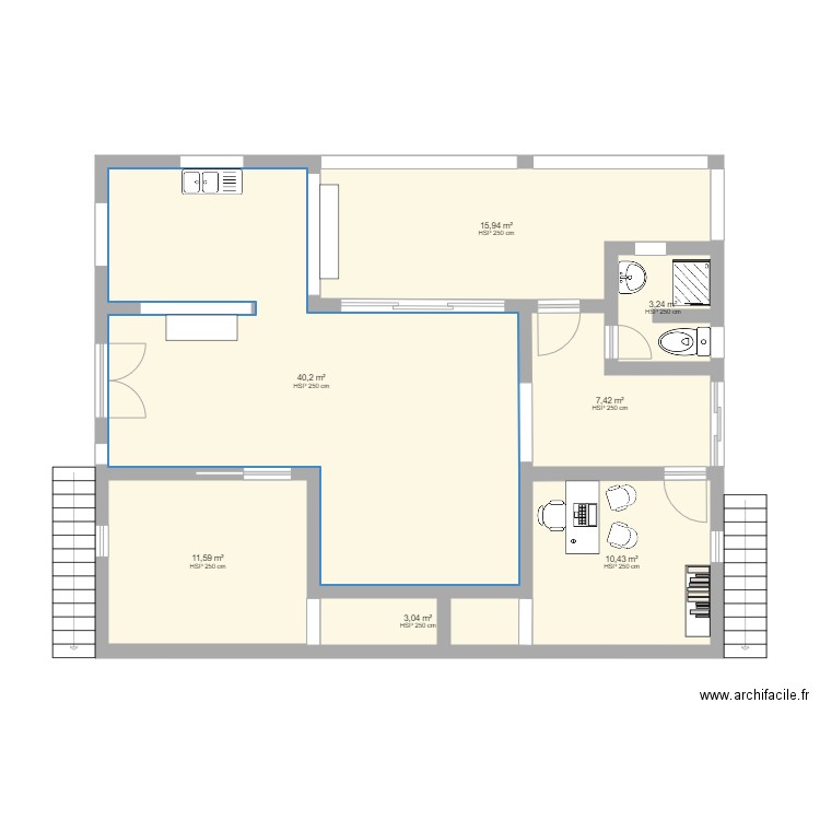 ssol bis. Plan de 6 pièces et 94 m2