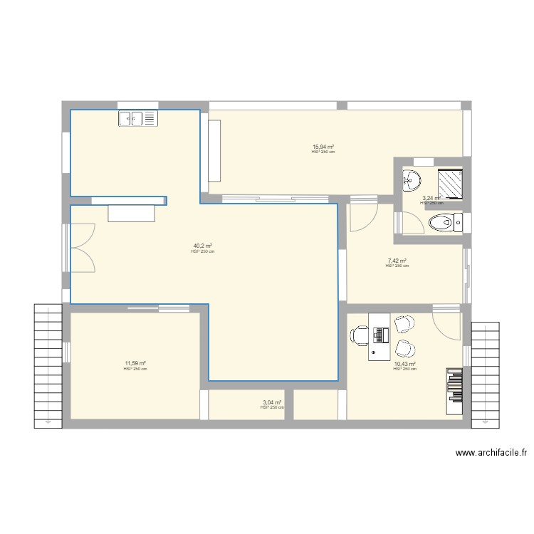 ssol bis. Plan de 7 pièces et 92 m2