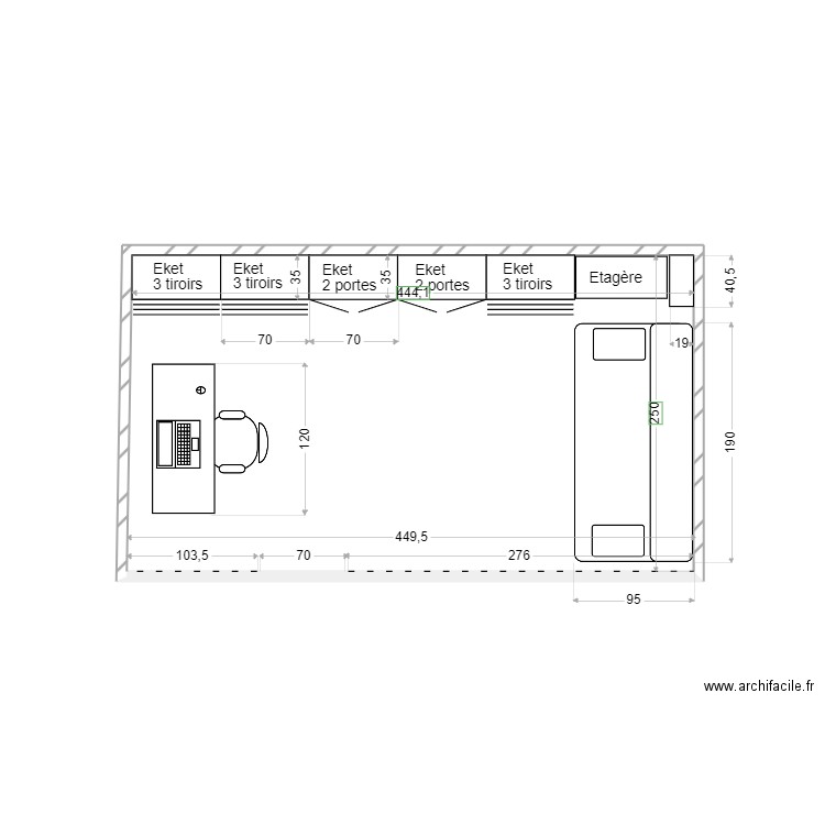 Bailly - RDC- Mezzanine V2. Plan de 1 pièce et 11 m2