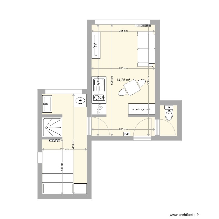 Studio st maur 24m2 5. Plan de 3 pièces et 24 m2