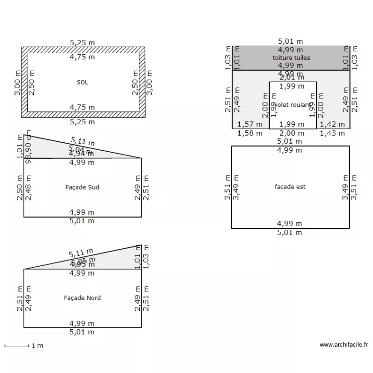 ABRI DE JARDIN: SOL ET FACADES. Plan de 