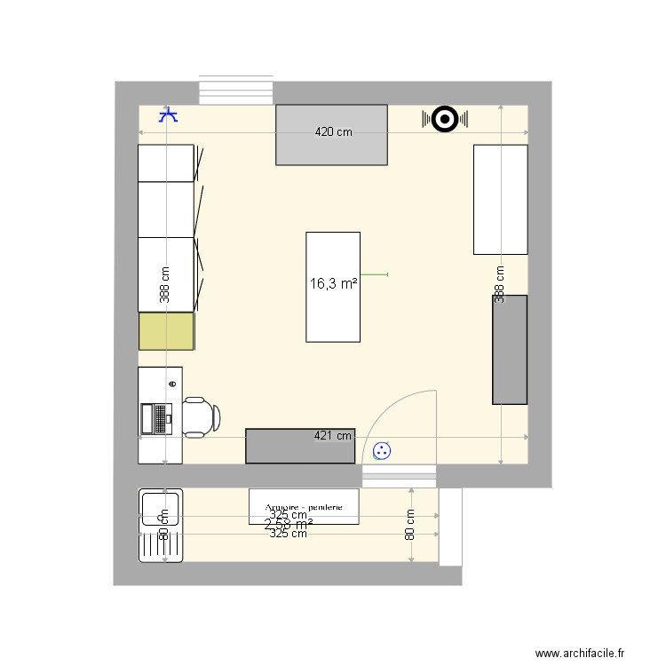 labo. Plan de 2 pièces et 19 m2