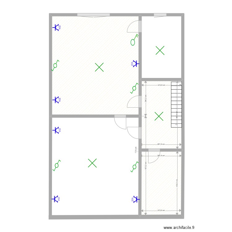 premiere etage. Plan de 3 pièces et 76 m2