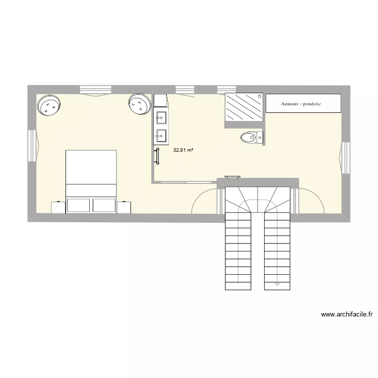 plan chambre. Plan de 1  et 33 m²