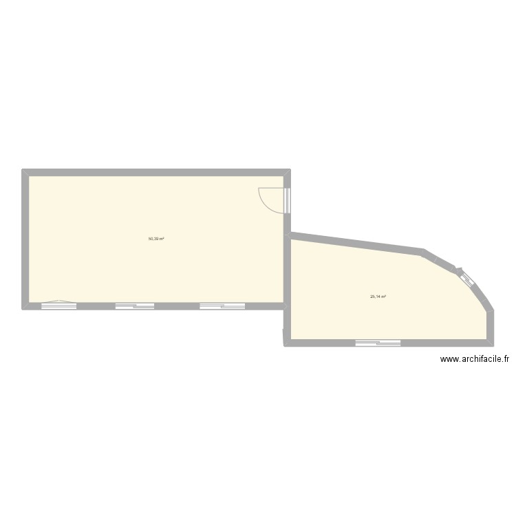 la terrasse. Plan de 2 pièces et 76 m2