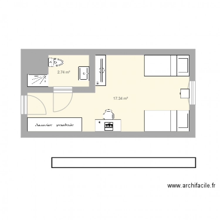 Chambre 2 lits simples. Plan de 0 pièce et 0 m2