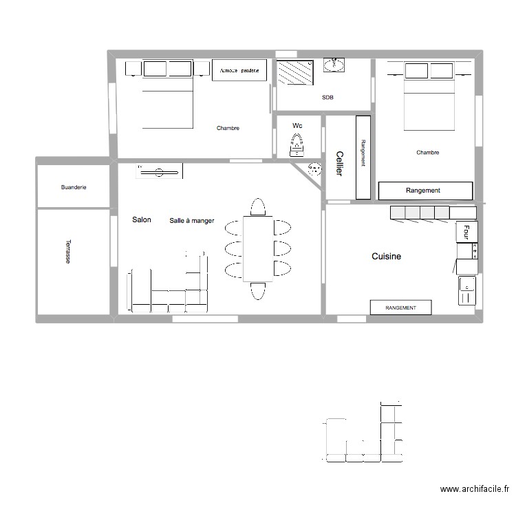 1104. Plan de 6 pièces et 71 m2