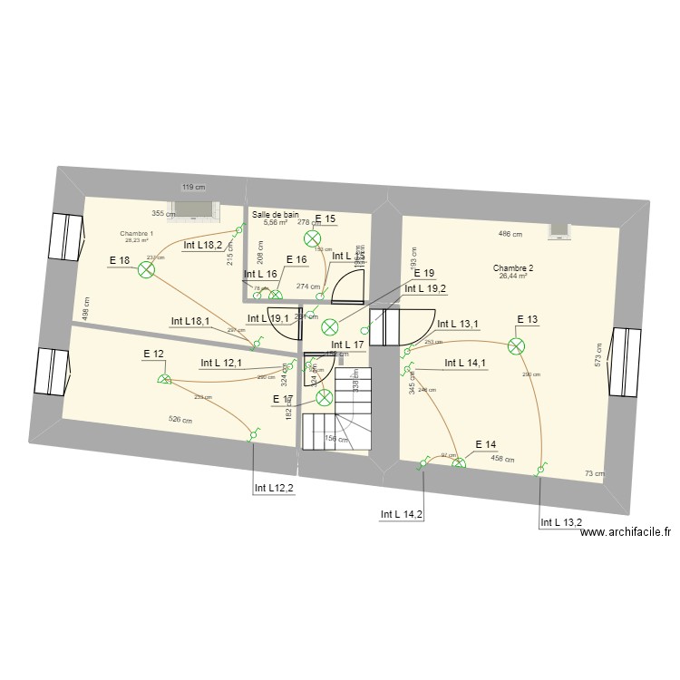 Maison etage schema electricite. Plan de 3 pièces et 60 m2