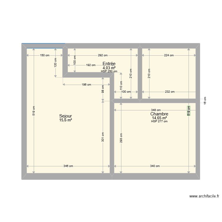 Compans 207 Ebauche. Plan de 3 pièces et 34 m2