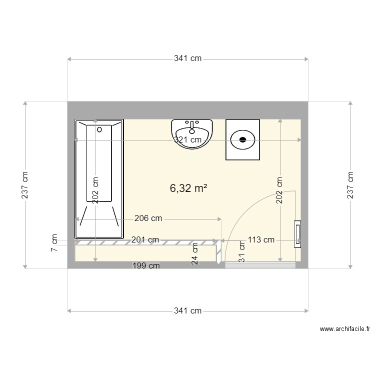 lemonier 5668. Plan de 1 pièce et 6 m2