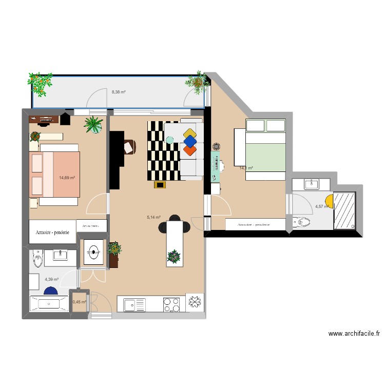 Condo-2. Plan de 8 pièces et 78 m2