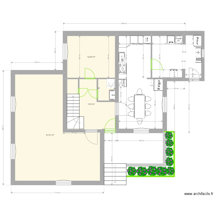 RDC S. Plan de 3 pièces et 67 m2