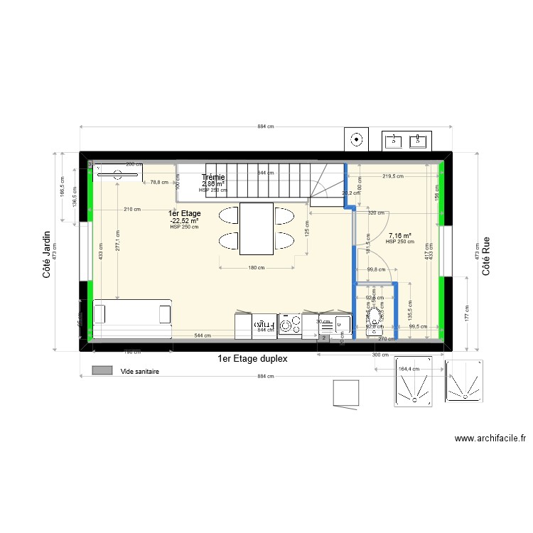 Aménagement ESC100 FEN140. Plan de 5 pièces et 84 m2