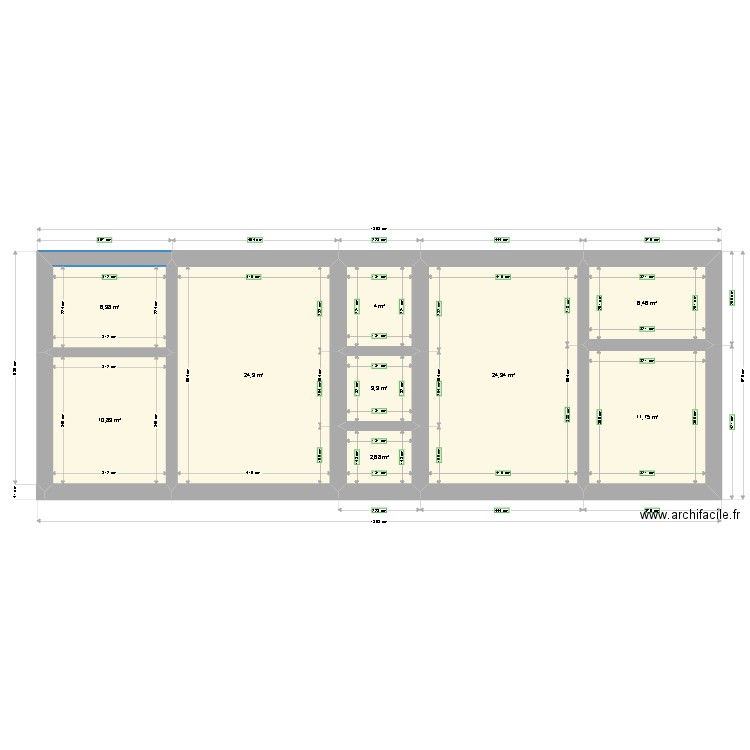 Klavdija. Plan de 9 pièces et 95 m2