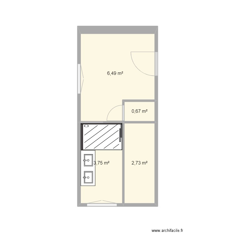 Hauterives SDB . Plan de 4 pièces et 14 m2