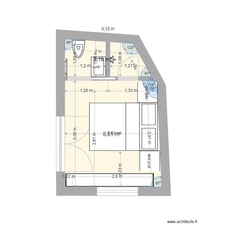 chambre 6 der. Plan de 2 pièces et 11 m2