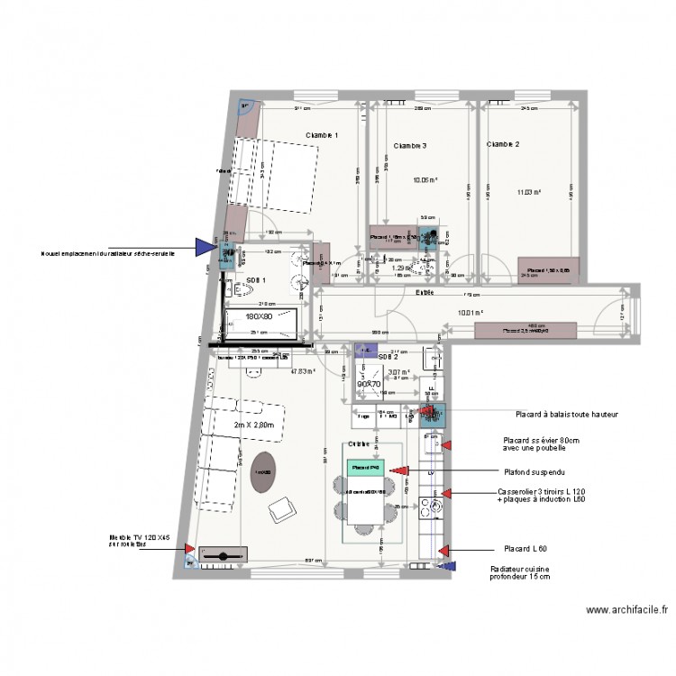 Plan appartement  projet 1 au 05 02 17. Plan de 0 pièce et 0 m2