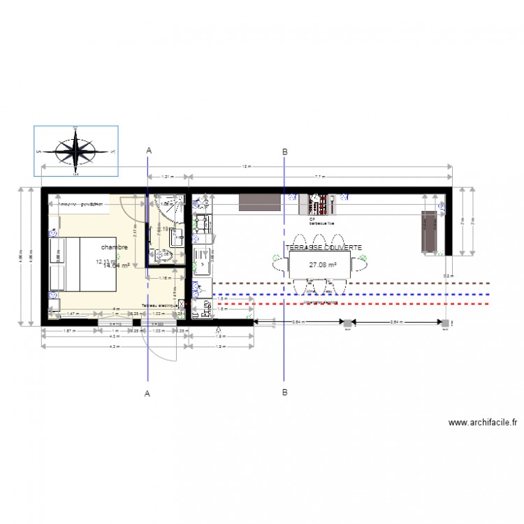 VUE EN PLAN AVEC CHAMBRE. Plan de 0 pièce et 0 m2