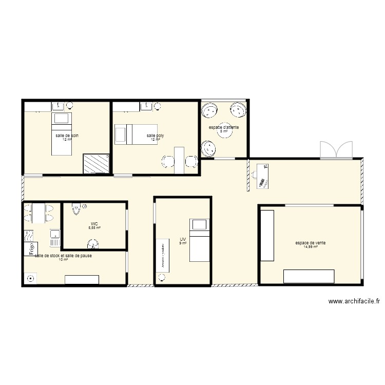 institut 1 meublé terminé. Plan de 8 pièces et 101 m2