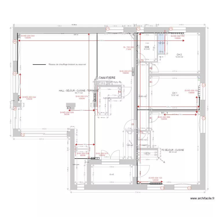 Champforey RDC radiateurs. Plan de 