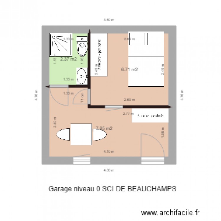 sci beauchamps garage niveau 0 VERSION 1. Plan de 3 pièces et 17 m2