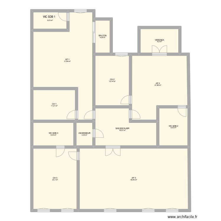 1er etage graulhet 2023. Plan de 13 pièces et 230 m2
