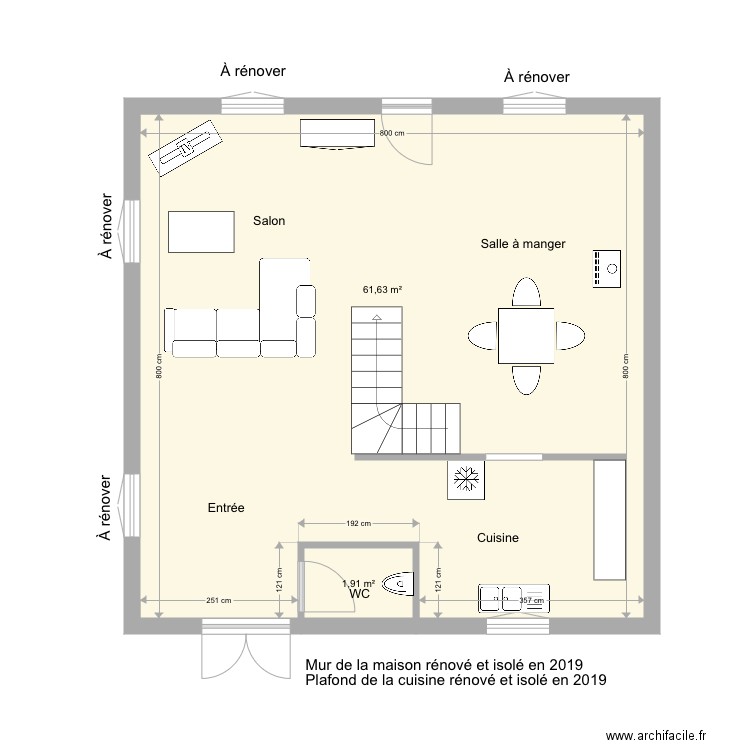 RDC MUMU. Plan de 2 pièces et 64 m2