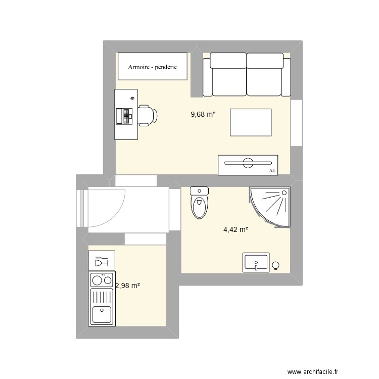 uygibvughiioh. Plan de 3 pièces et 17 m2