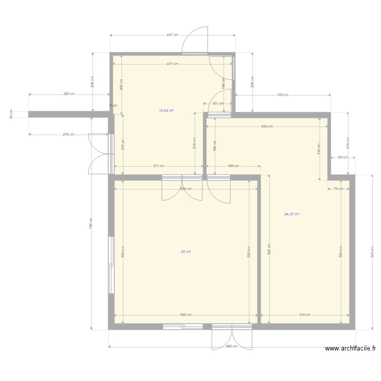 Mazerolles 000. Plan de 3 pièces et 64 m2