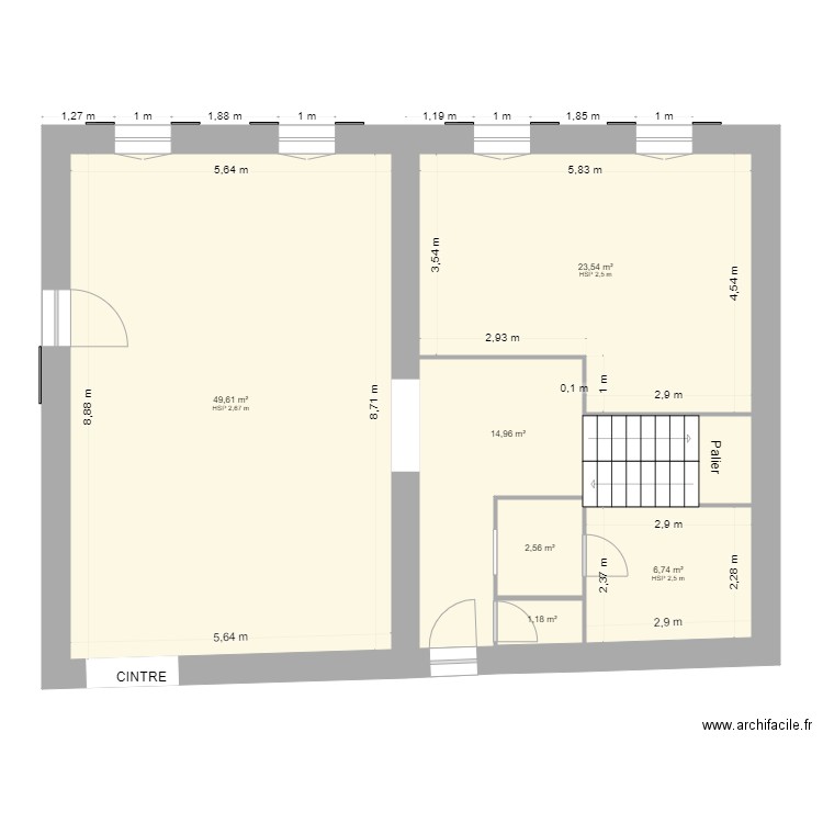 Etage Pontrot. Plan de 6 pièces et 99 m2