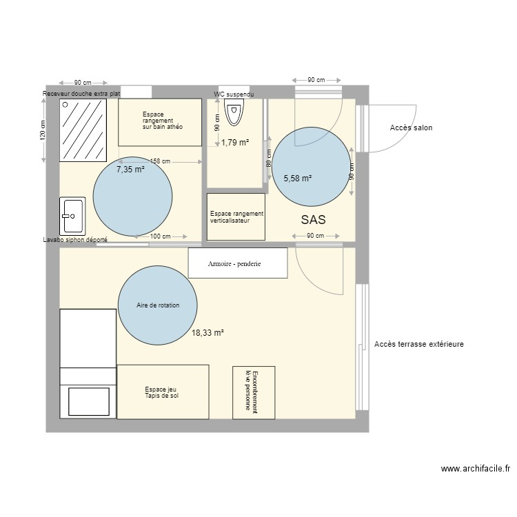 agrandissement Augustine Mignon pièce et ouvertures. Plan de 4 pièces et 33 m2