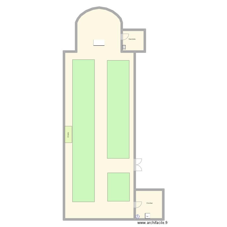 Eglise de PUYBARBAN. Plan de 3 pièces et 249 m2