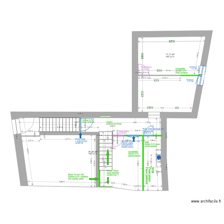 1ÉTAGE MODIF CLOISON MENUISERIE 2. Plan de 2 pièces et 53 m2