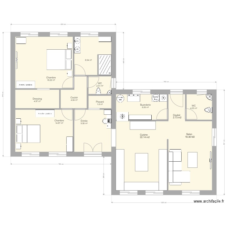 Maison en L moelan aménagements. Plan de 0 pièce et 0 m2