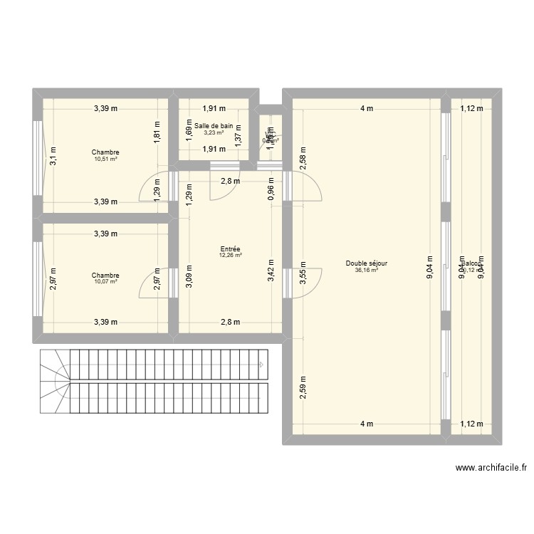 plan appartement aménagement Cédric. Plan de 7 pièces et 83 m2