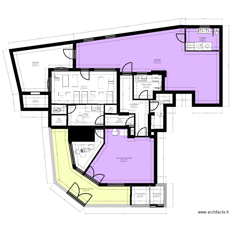 B91QS23HC projet. Plan de 21 pièces et 181 m2