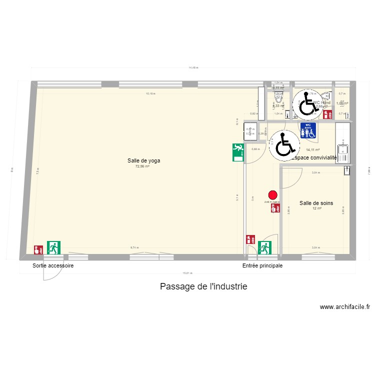 Centre yoga projet - Plan projet sécurité et accessibilité. Plan de 7 pièces et 104 m2