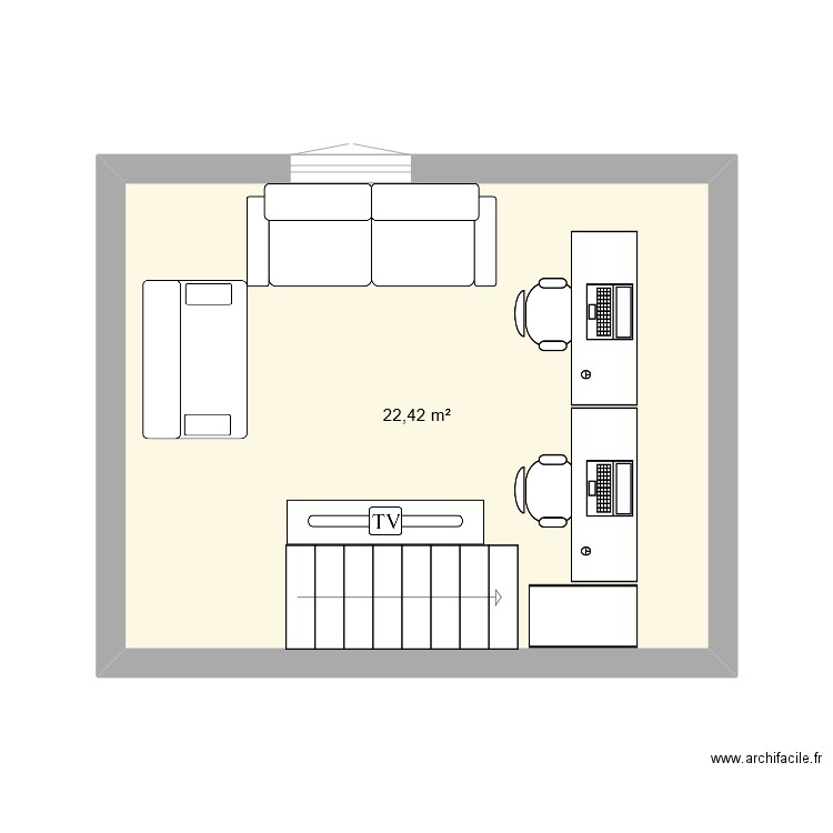 Chambre etage. Plan de 1 pièce et 22 m2