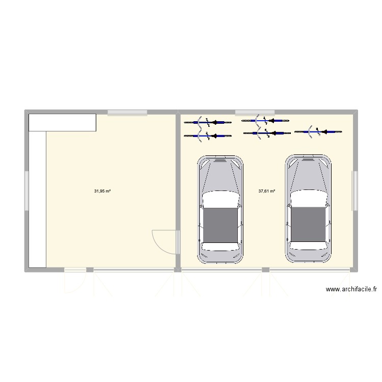 garage du cedre. Plan de 2 pièces et 70 m2