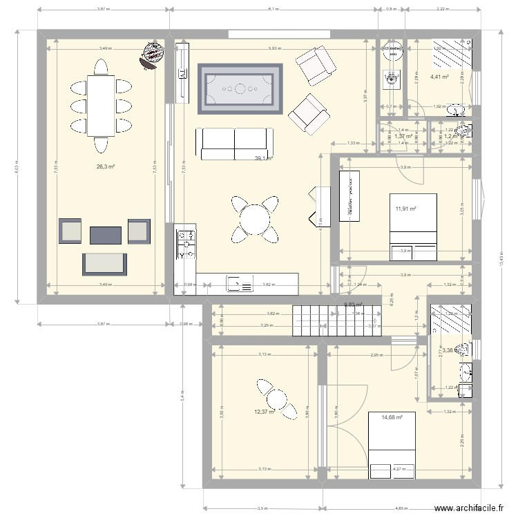 Etage2. Plan de 11 pièces et 126 m2