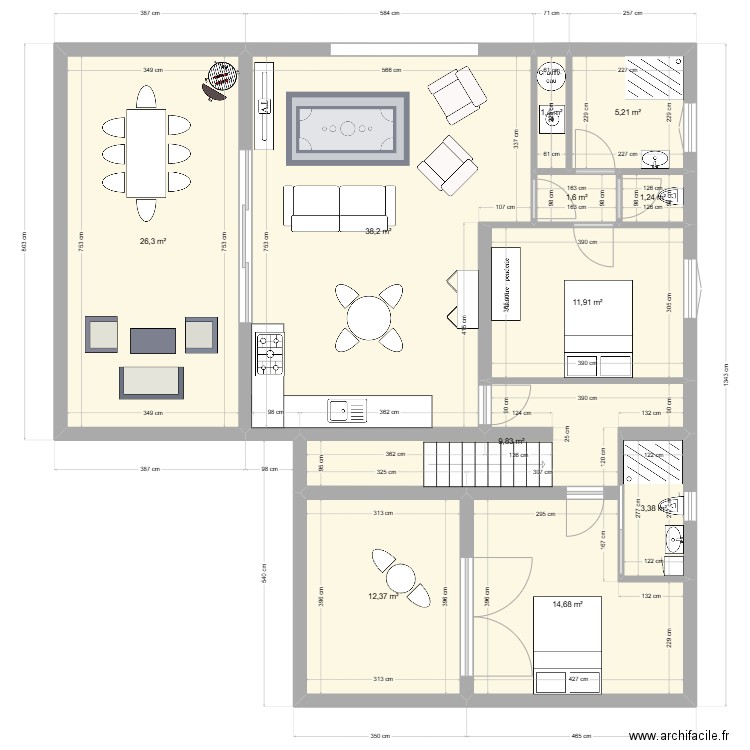 Etage2. Plan de 11 pièces et 126 m2