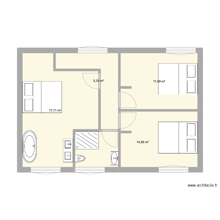 R+1 Maison. Plan de 4 pièces et 49 m2